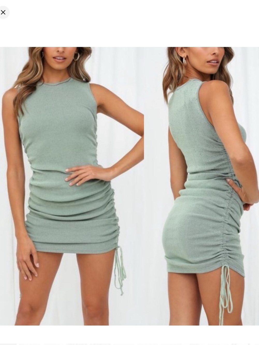 Lioness Women's Olive Green Ribbed Knit Stretch Dress Size L